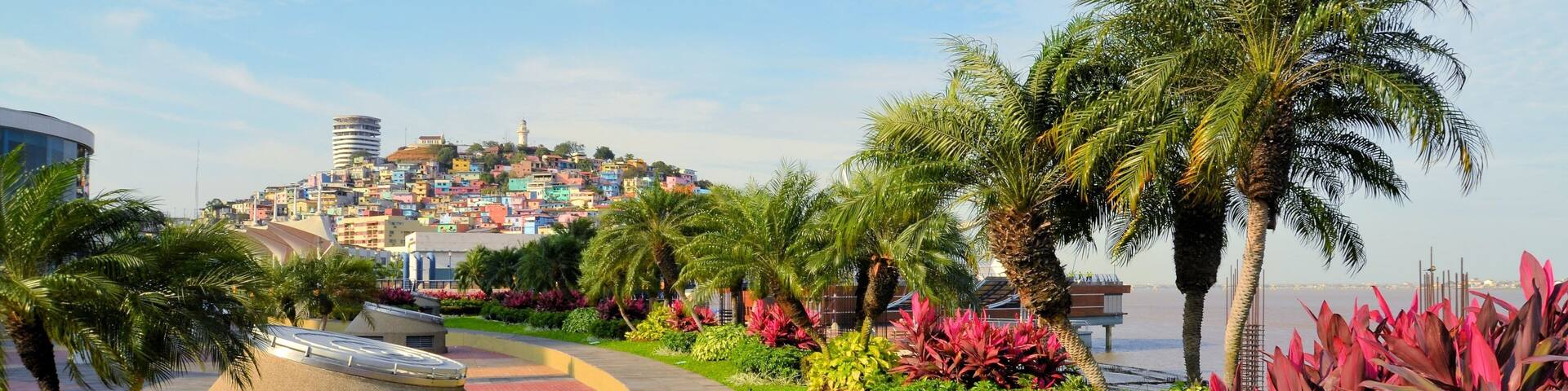 Seaside Malecon 2000 walkway with Santa Ana Hill, Ecuador