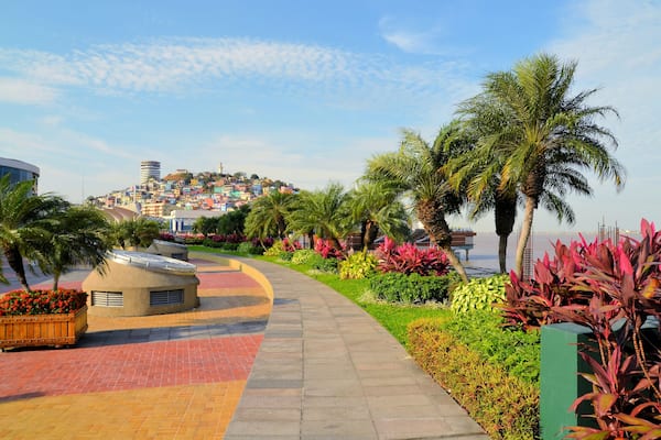 Seaside Malecon 2000 walkway with Santa Ana Hill, Ecuador