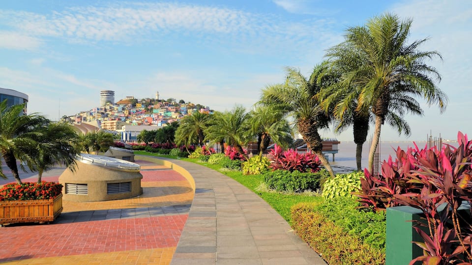Seaside Malecon 2000 walkway with Santa Ana Hill, Ecuador