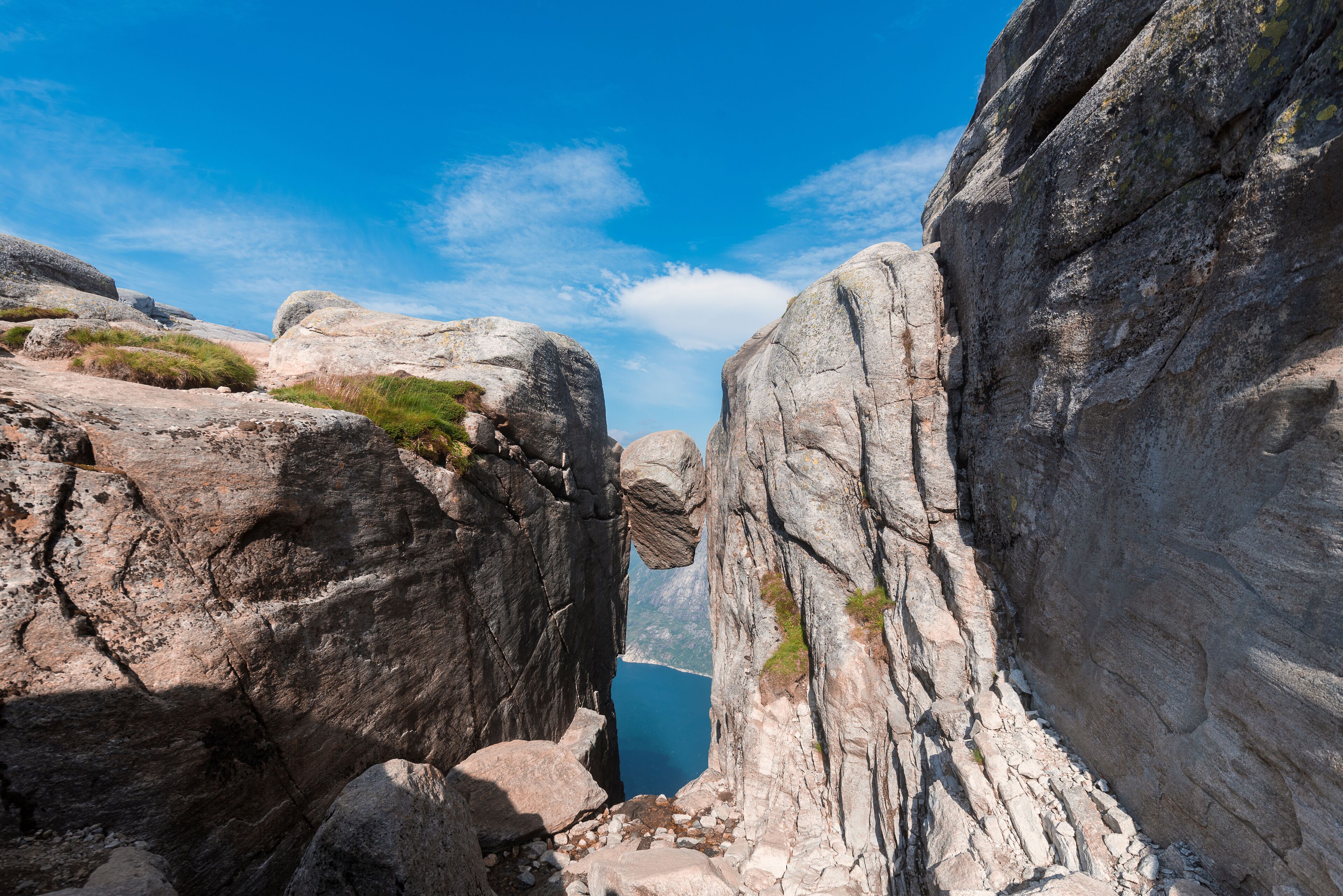 Landscape travel on the way to  the stone of the kjerag in the mountains kjeragbolten of Norway nature, mountains , the feeling of complete freedom 