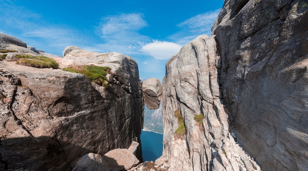 Landscape travel on the way to the stone of the kjerag in the mountains kjeragbolten of Norway nature, mountains , the feeling of complete freedom
