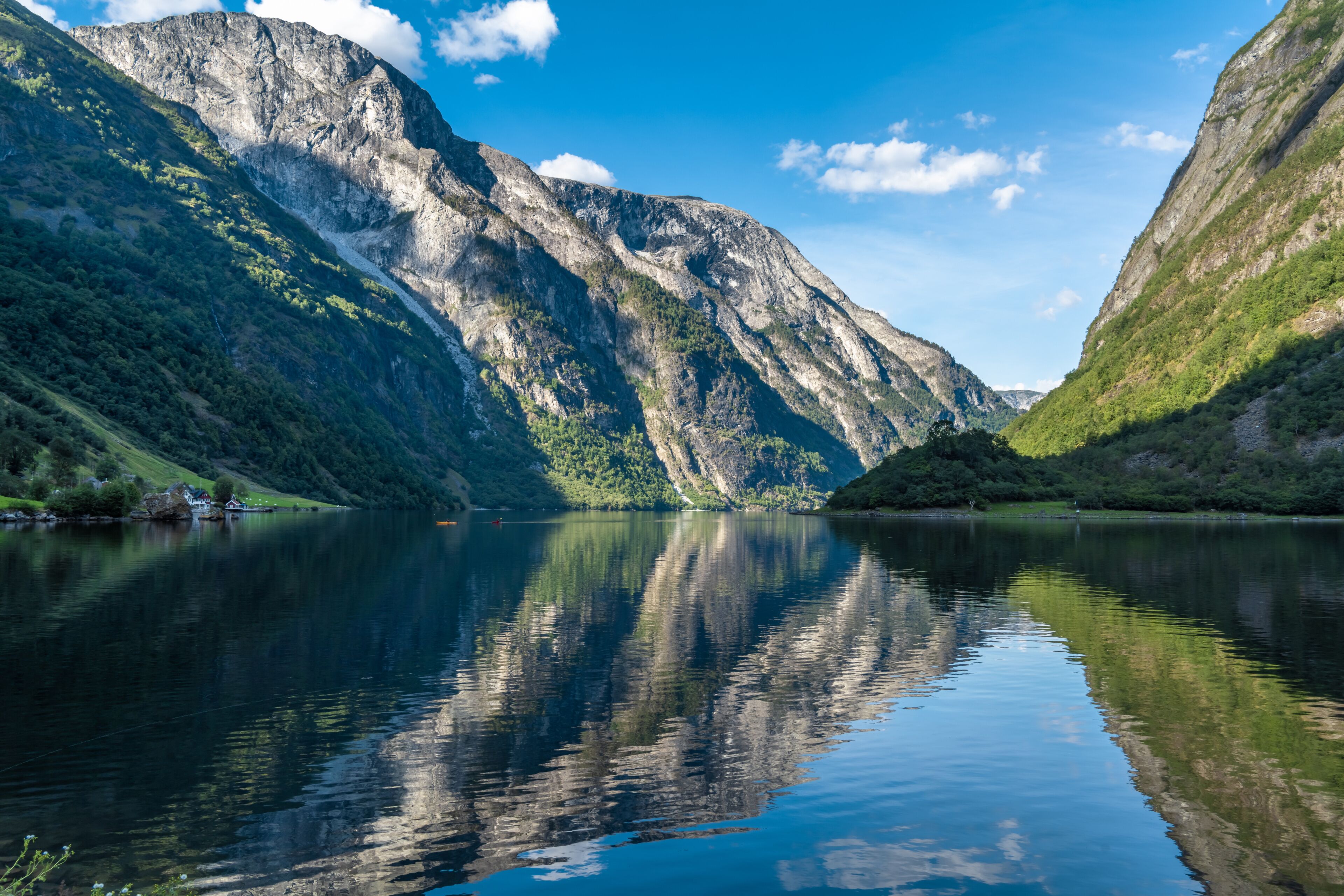 Stunning views of the Naeroyfjord, listed as a UNESCO World Heritage Site in the Aurland Municipality in Vestland county, Norway.