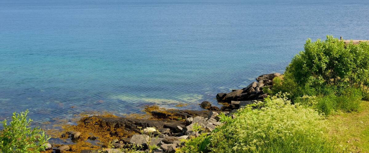 Centre historique de Trondenes mettant en vedette côte escarpée et montagnes