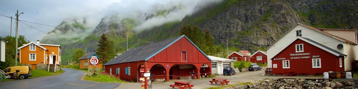 Norwegian Fishing Village Museum featuring a small town or village and mist or fog