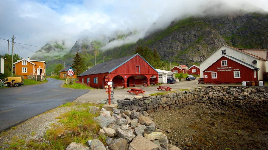 Norwegian Fishing Village Museum featuring a small town or village and mist or fog