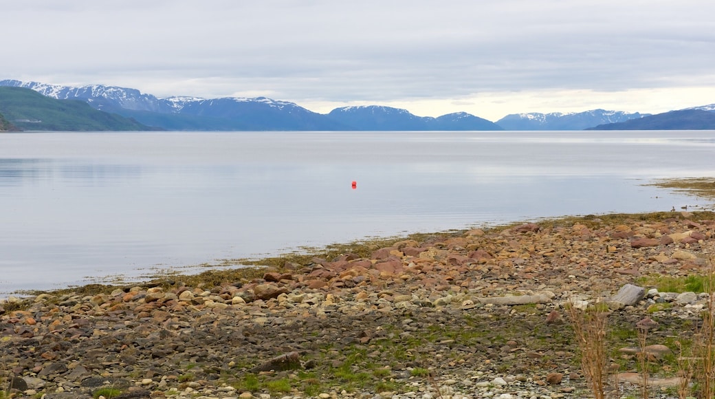 Alta Rock Carvings showing a lake or waterhole and landscape views