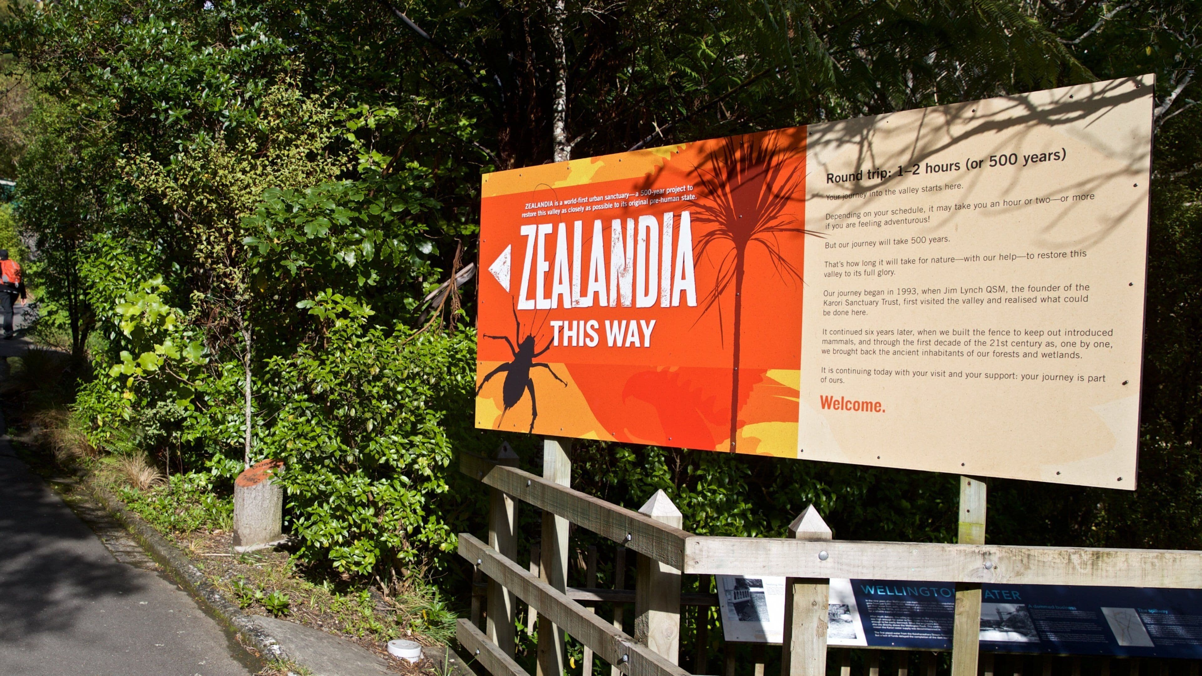 A sign for Zealandia, a 500-year project to restore the valley to its original state.