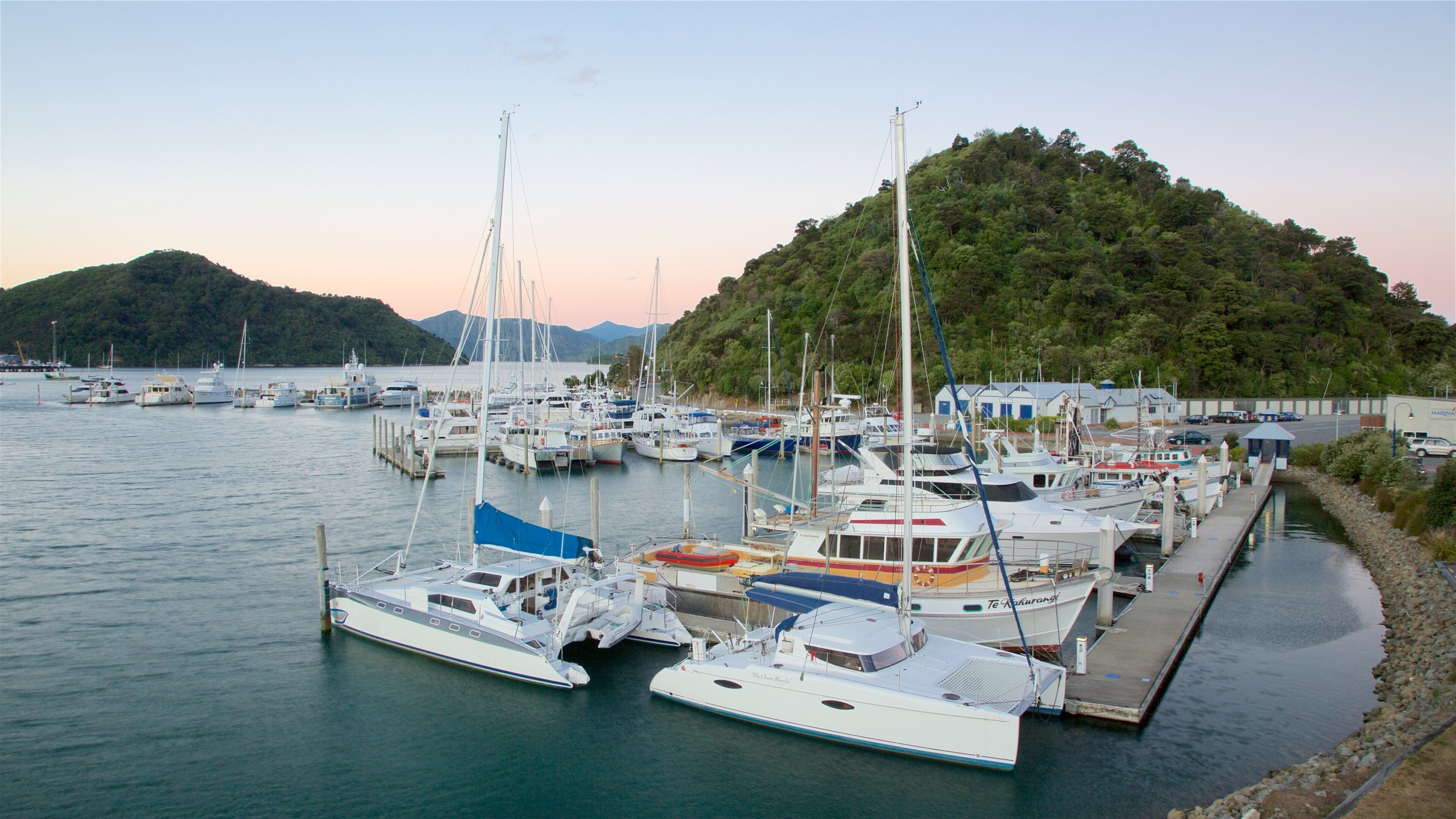 Picton Harbour featuring a sunset, a bay or harbour and a marina