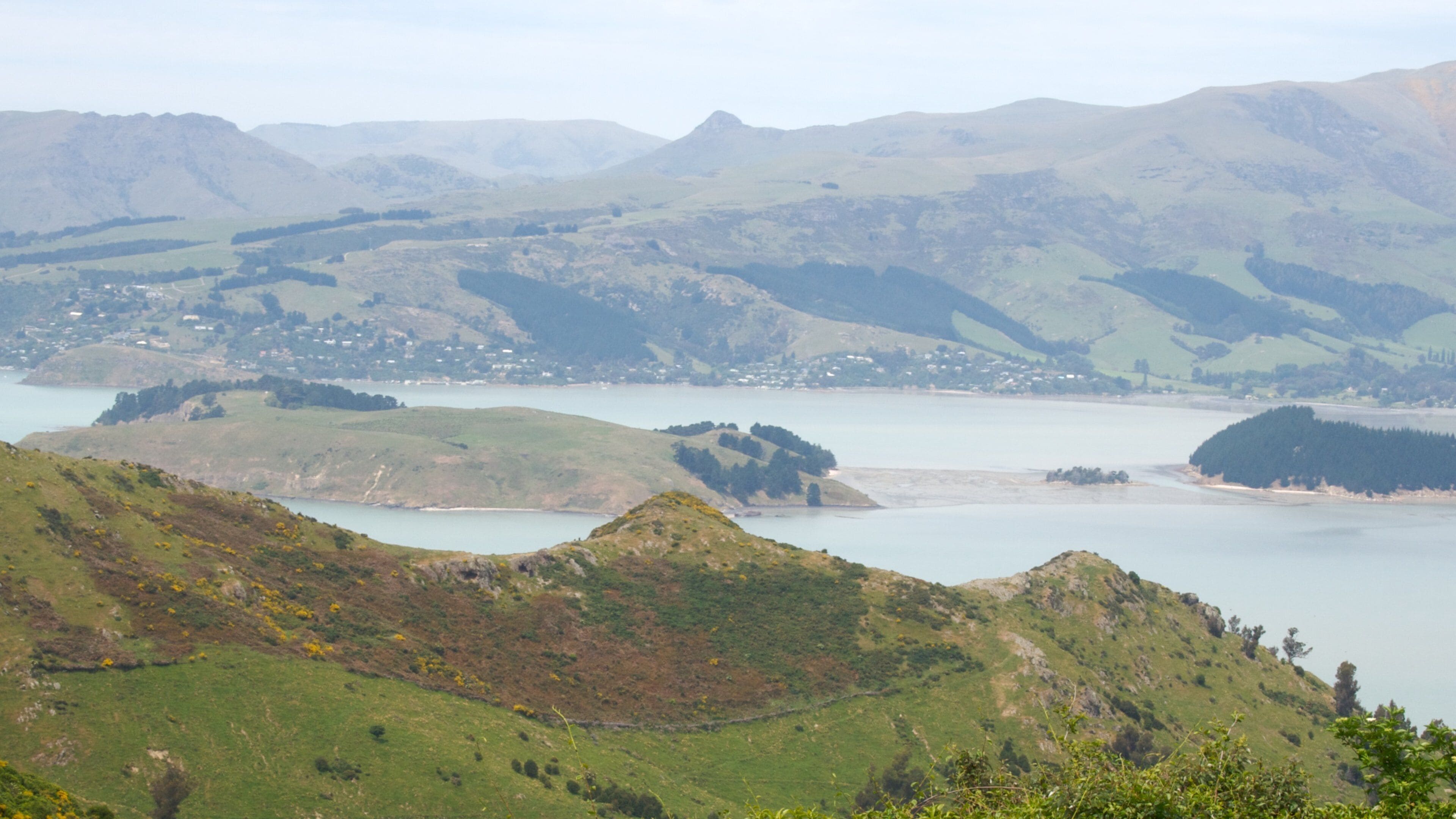 Lyttelton Harbour featuring mountains, landscape views and general coastal views