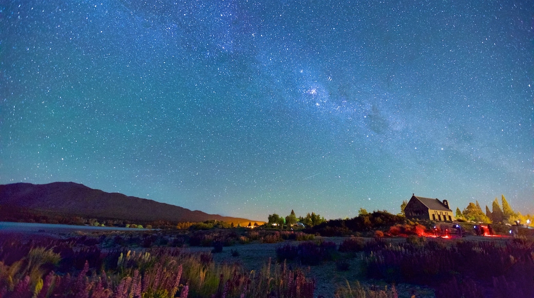 Church of the Good Shepherd which includes tranquil scenes, night scenes and northern lights