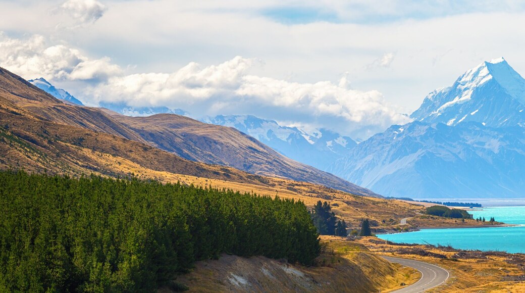 Mount cook view point with the lake pukaki and the road leading to mount cook village view point with the lake pukaki and the road leading to mount cook village in South Island New Zealand.