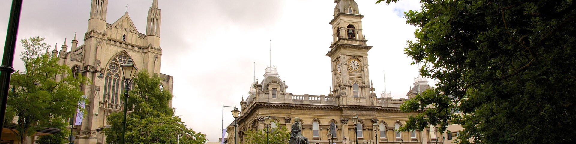 The Octagon which includes heritage elements and a church or cathedral as well as a large group of people