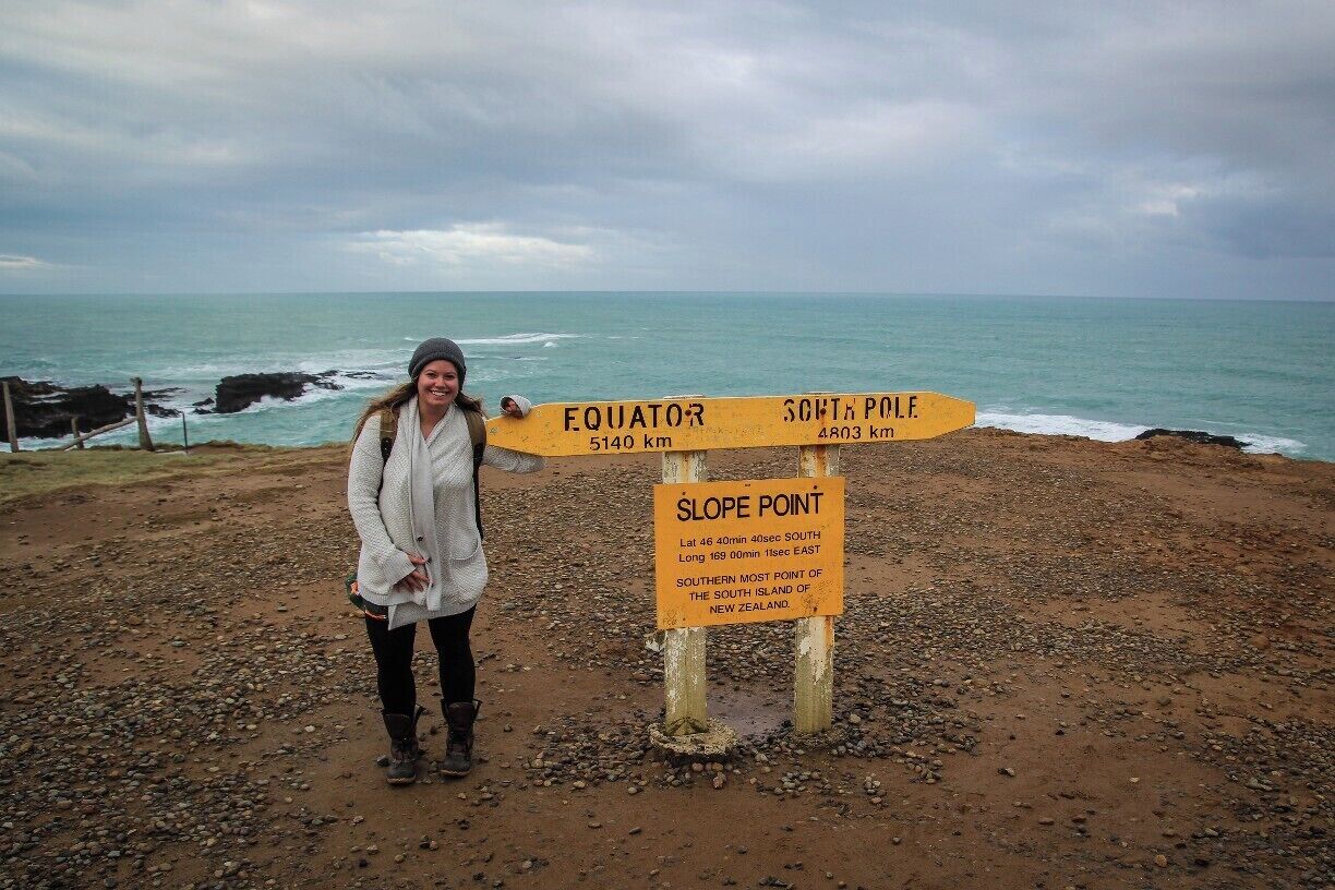 Slope Point is the southernmost point of the South Island, a 20 minute walk through a sheep pasture to a little lighthouse and a sign marking the location on beautiful rugged clifftops in the Catlins. The walk is closed from Sept-Nov. during lambine. 