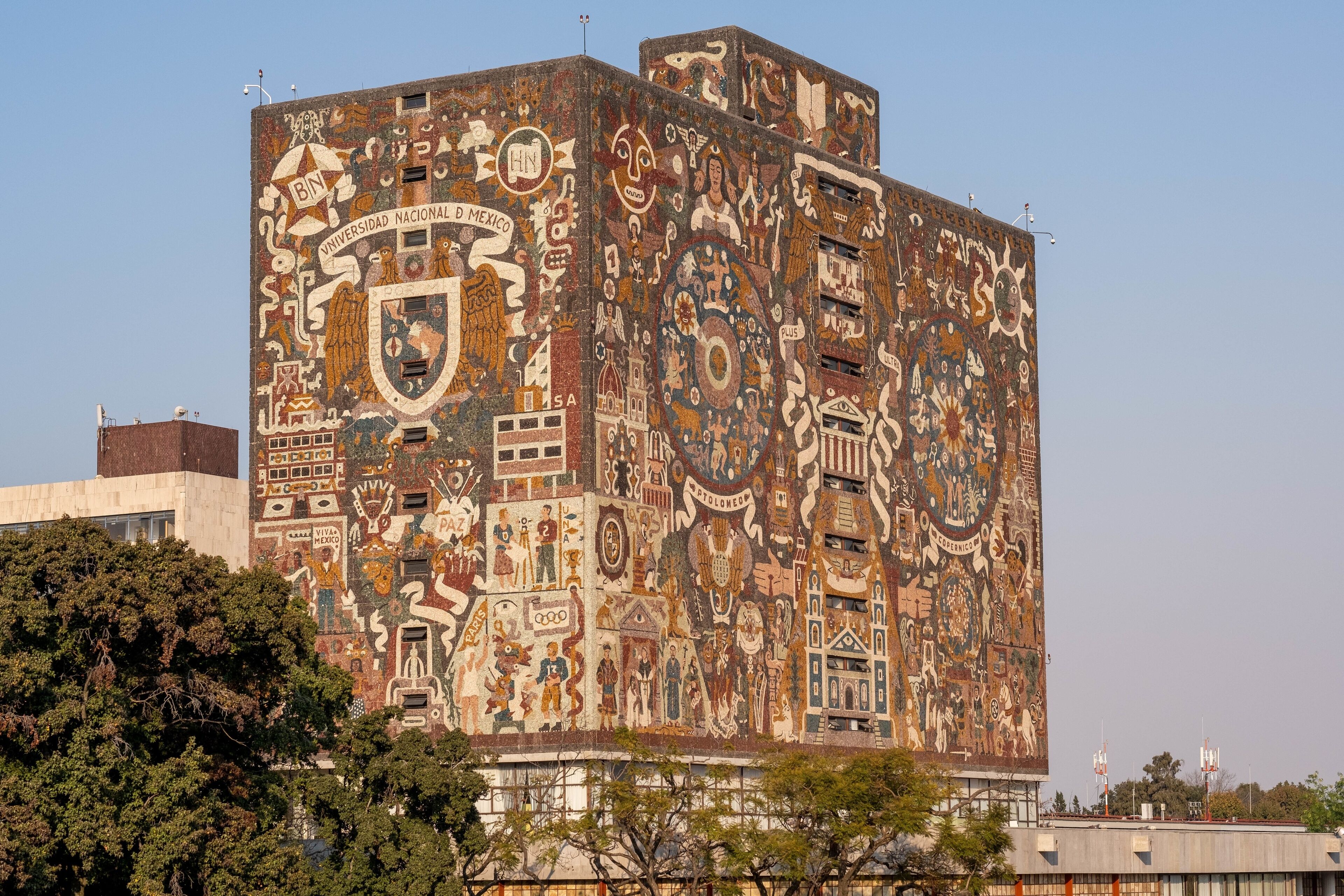 Breathtaking shot of the facade of the national autonomous university of Mexico