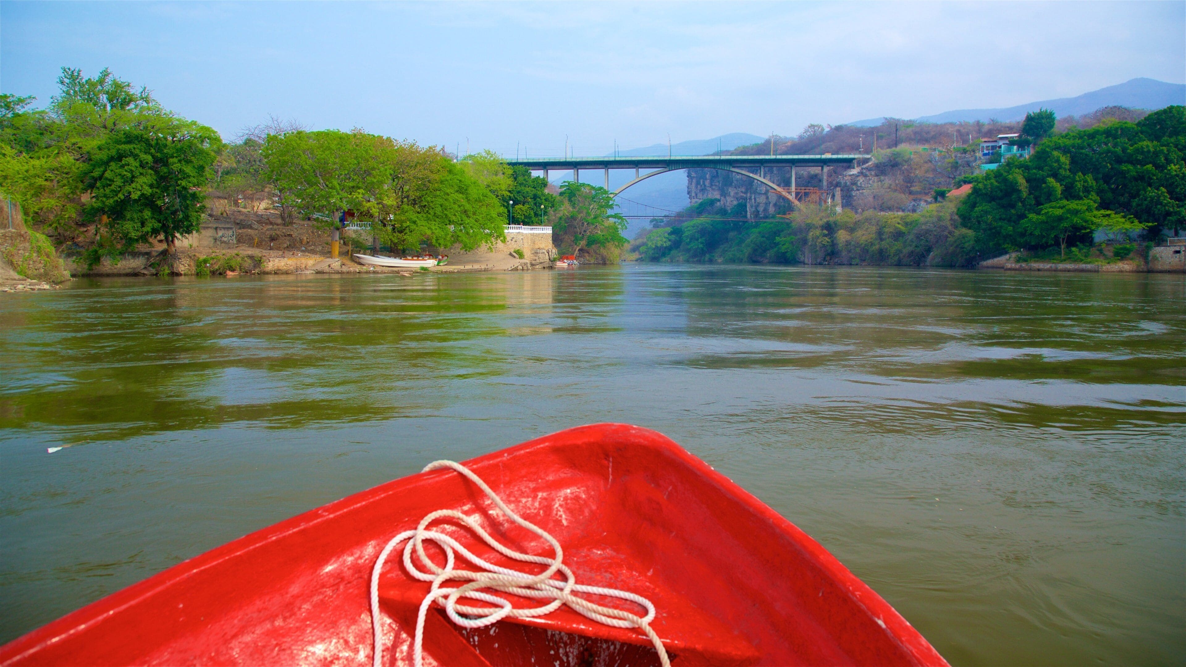 Canon del Sumidero National Park showing a river or creek, a bridge and boating