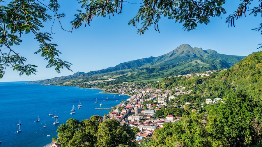 Saint Pierre Caribbean bay in Martinique beside Mount Pelée volcano