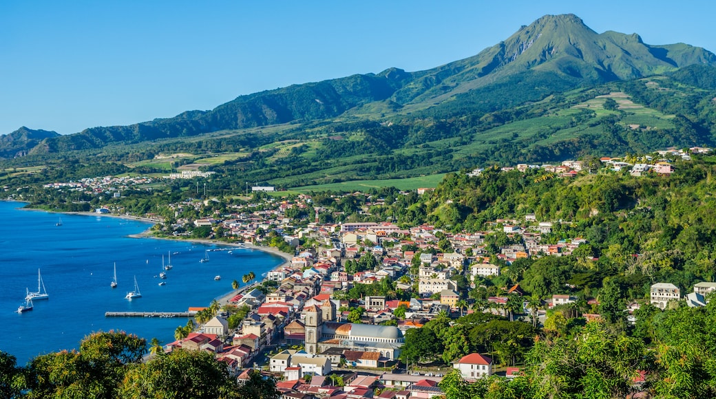 Saint Pierre Caribbean bay in Martinique beside Mount Pelée volcano