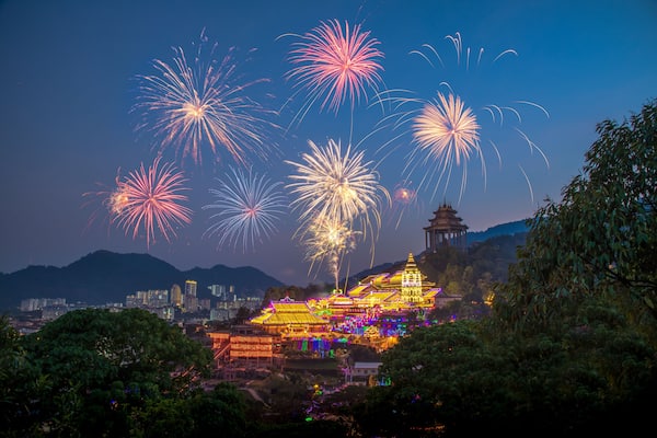 Fireworks lantern festival at Kek Lok Si Temple Georgetown Penang , Travel Malaysia during Chinese New Year; Shutterstock ID 1092329741; Purchase Order: -
