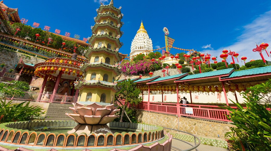 Yellow roof of Kek Lok Si Temple with Penang cityscape in Penang island, Malaysia