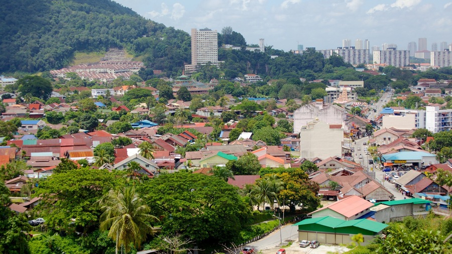 Kek Lok Si Temple which includes forests, a city and religious aspects
