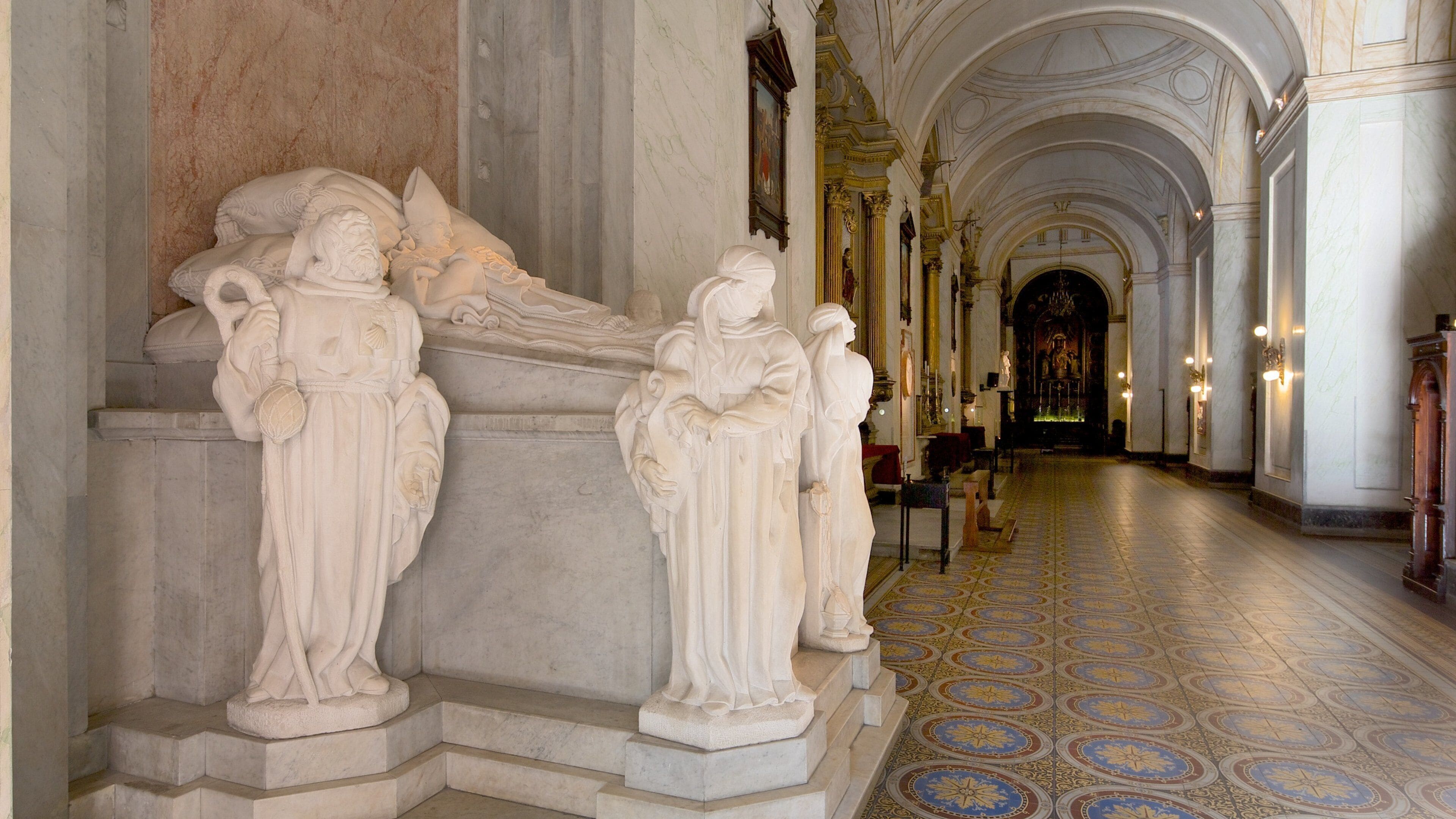 Montevideo Cathedral featuring a statue or sculpture, interior views and religious aspects