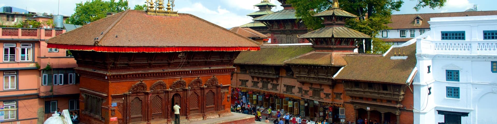 Kathmandu Durbar Square which includes a square or plaza and a temple or place of worship