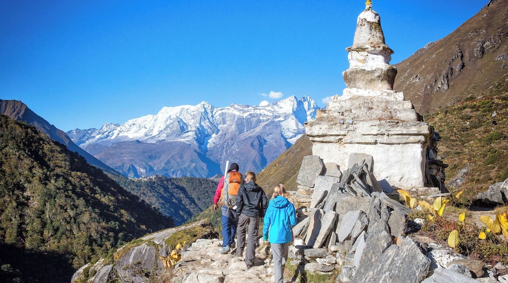 Trekking to Everest Base Camp. Actually, in this photo, we are trekking back to Lukla. Off in the distance, sitting on the ridge, is the town of Tengboche. #kids #hiking #adventure #trekking
For more amazing photos, check out this post: http://www.earthtrekkers.com/everest-base-camp-trek-in-18-amazing-photos/