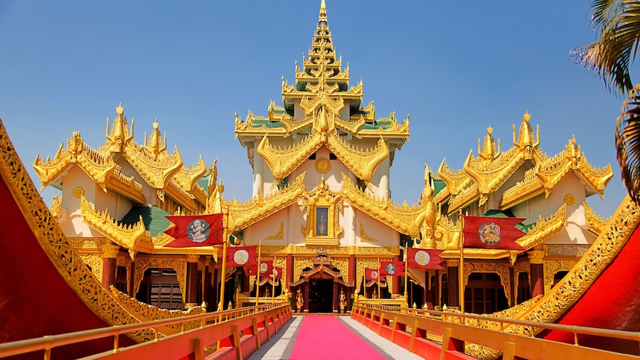 Entrance of the Karaweik palace in Yangon, Myanmar