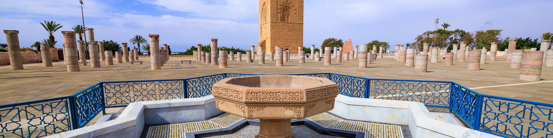 Rabat, Morocco. Hassan Tower a popular tourist attraction and a UNESCO World Heritage Site.
