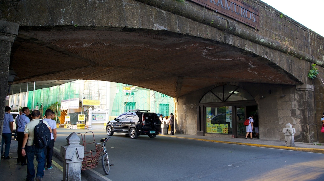 Baluarte de San Andres showing a bridge, heritage architecture and a city
