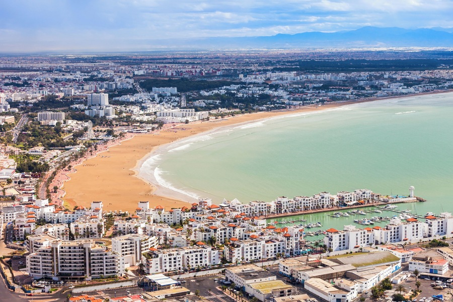 Agadir aerial panoramic view from the Agadir Kasbah (Agadir Fortress) in Morocco