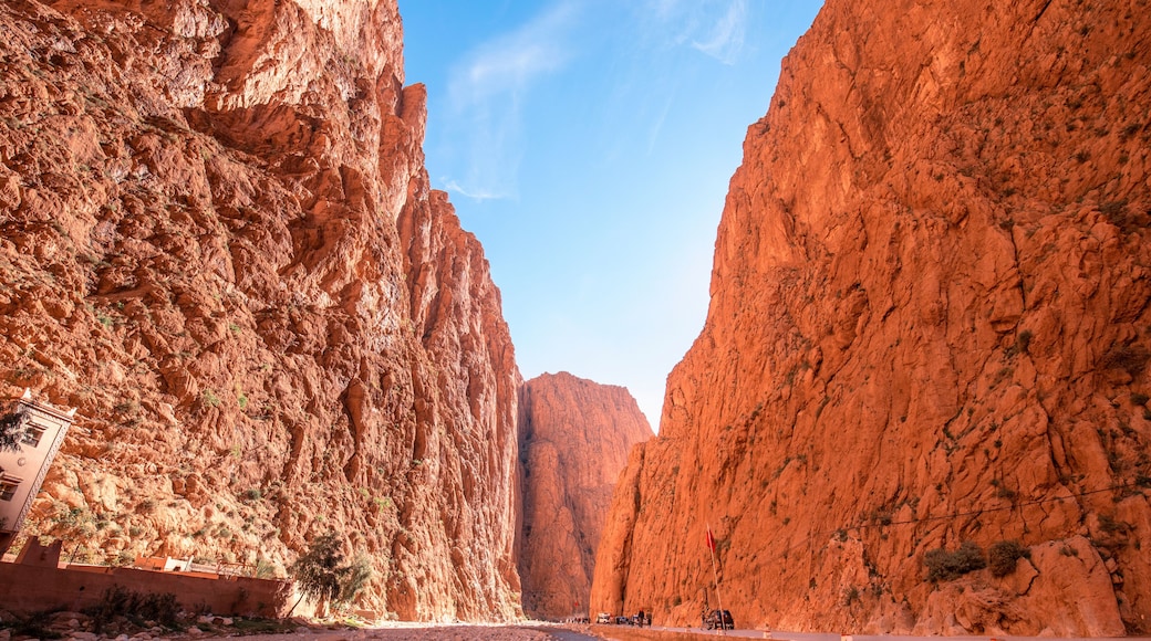 Todgha Gorge or Gorges du Toudra is a canyon in High Atlas Mountains near the town of Tinerhir, Morocco . A series of limestone river canyons, or wadi and neighbor of Dades Rivers