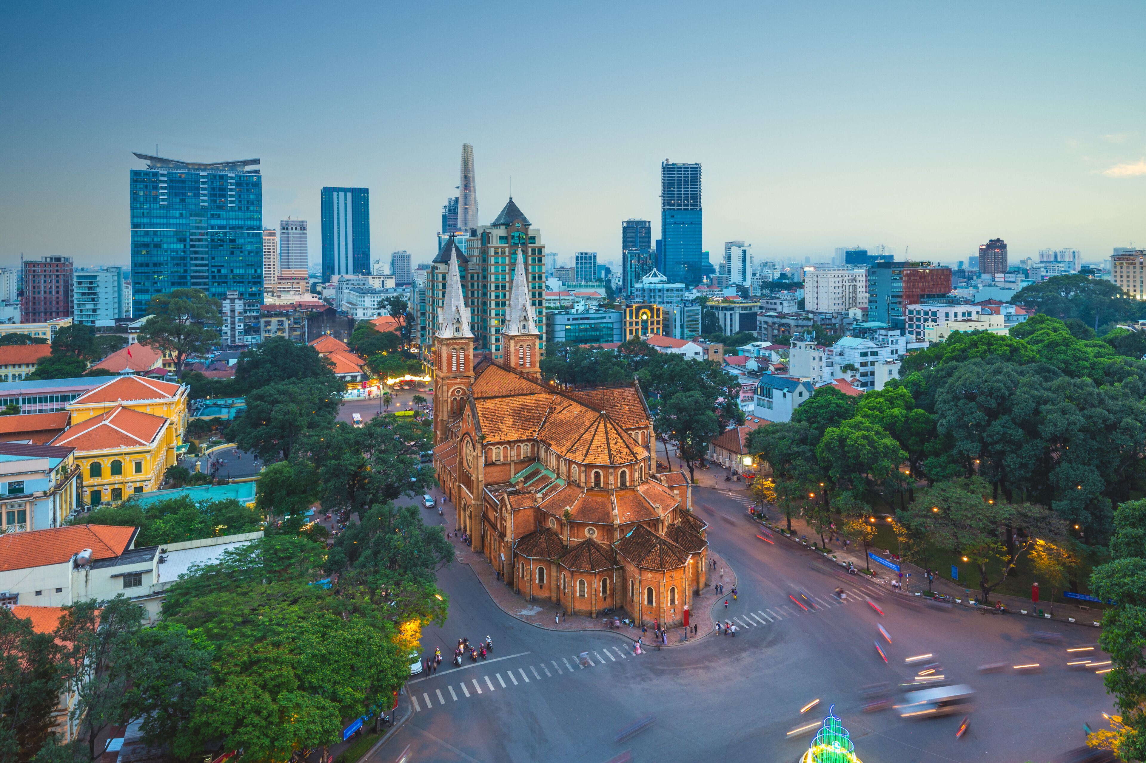 Notre Dame Cathedral Basilica of Saigon, the red church in Ho Chi Minh City, Vietnam