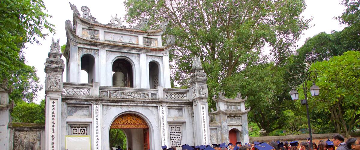 Temple of Literature featuring a square or plaza as well as a large group of people