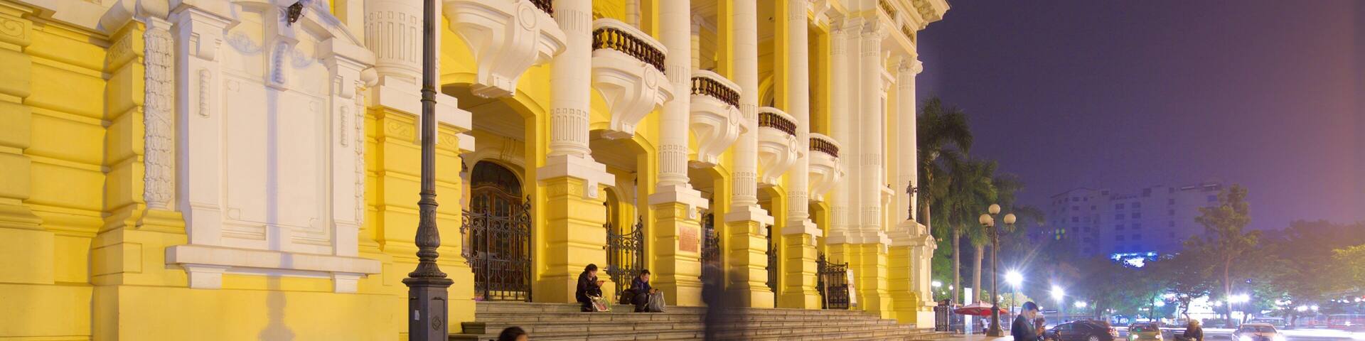 Hanoi Opera House featuring heritage architecture and night scenes