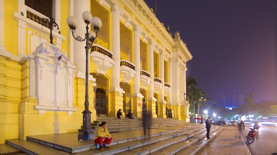 Hanoi Opera House featuring heritage architecture and night scenes