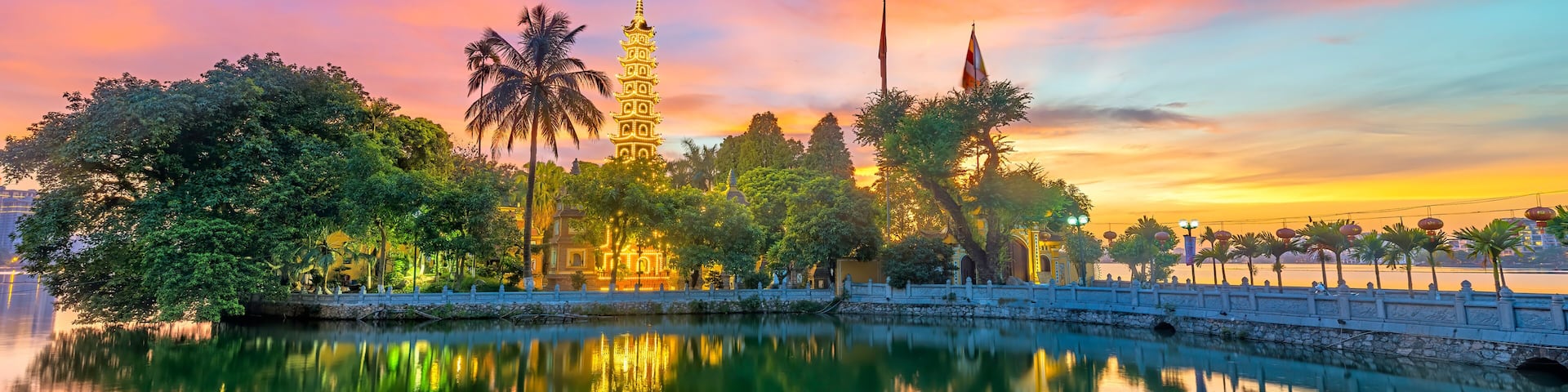 Tran Quoc pagoda in the afternoon in Hanoi, Vietnam. This pagoda locates on a small island near the southeastern shore of West Lake. This is the oldest Buddhist temple and tourist destination in Hanoi