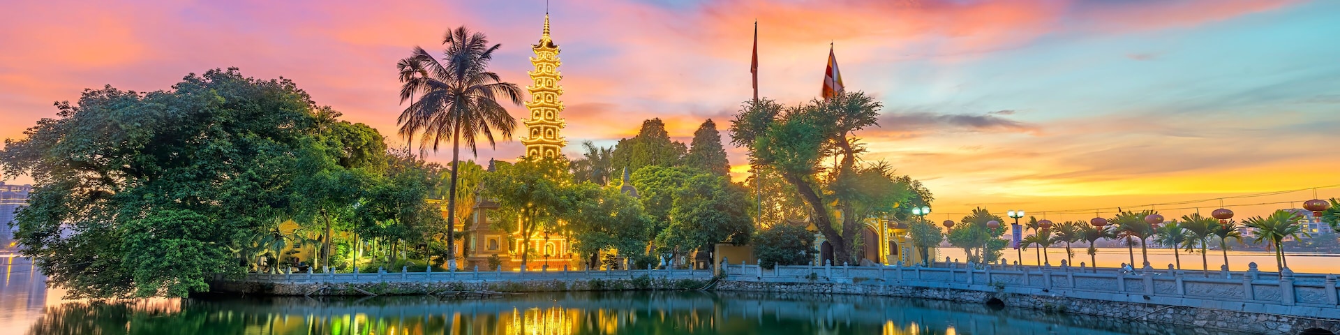 Tran Quoc pagoda in the afternoon in Hanoi, Vietnam. This pagoda locates on a small island near the southeastern shore of West Lake. This is the oldest Buddhist temple and tourist destination in Hanoi