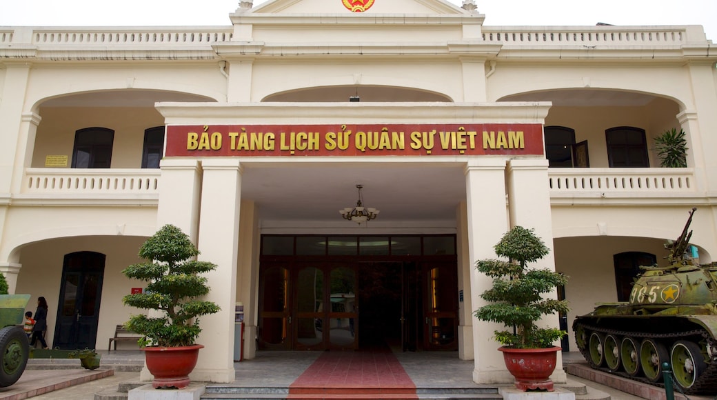 Hanoi War Museum featuring military items and signage