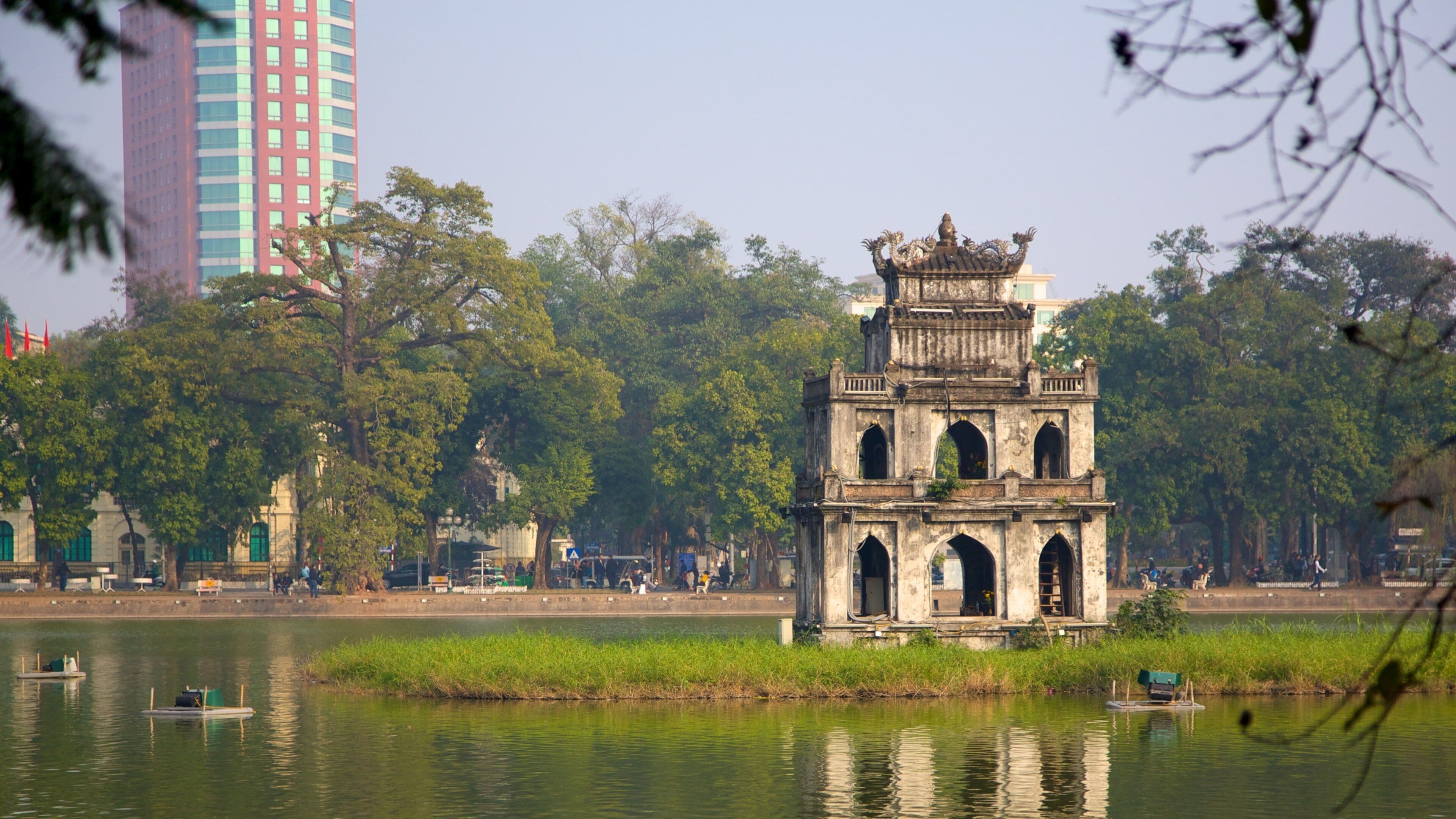 Hoan Kiem Lake which includes a lake or waterhole, heritage architecture and a monument