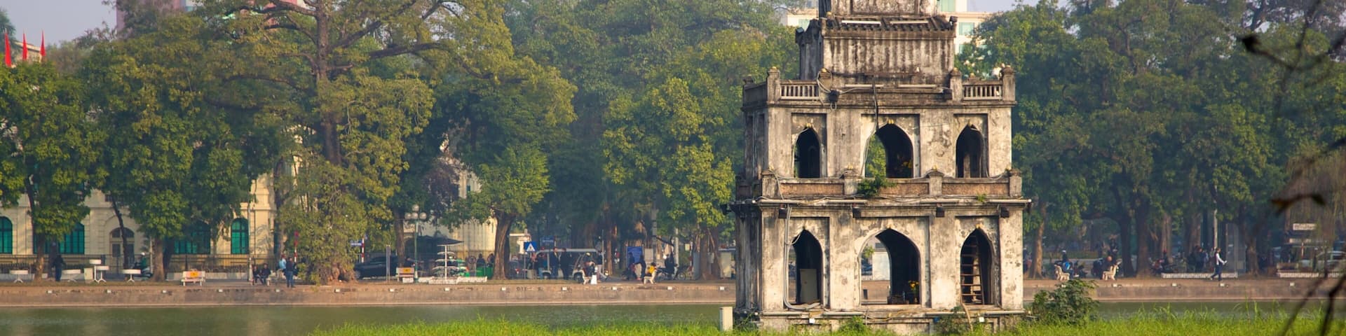 Hoan Kiem Lake which includes a lake or waterhole, heritage architecture and a monument