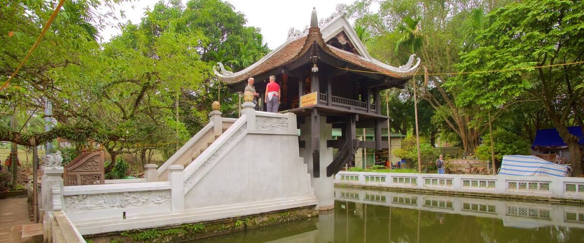 One Pillar Pagoda which includes a pond and a garden