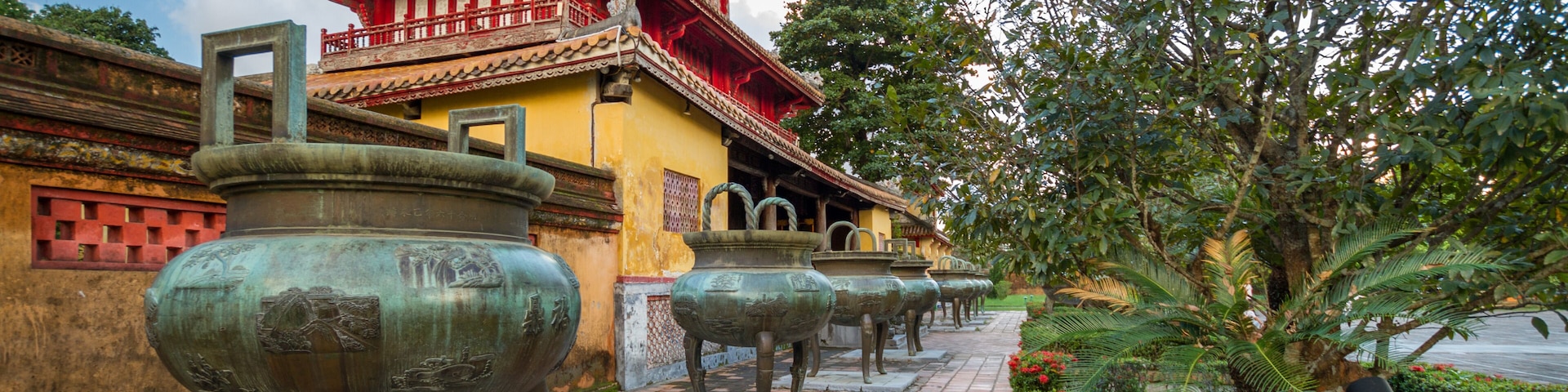 Pavilion and urns in the Imperial City of Hue, Vietnam