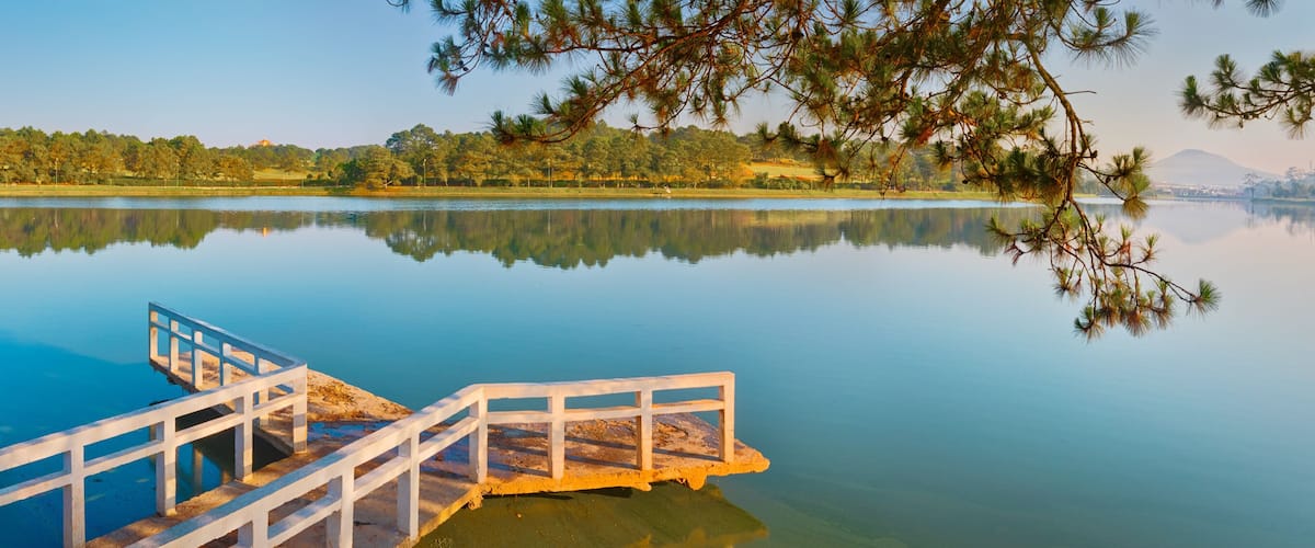 Sunrise over Xuan Huong Lake, Dalat, Vietnam. Panorama