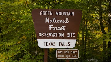 Green Mountain National Forest which includes forests and signage