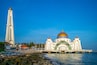 PK98JG masjid selat melaka in malacca, malaysia at dusk
