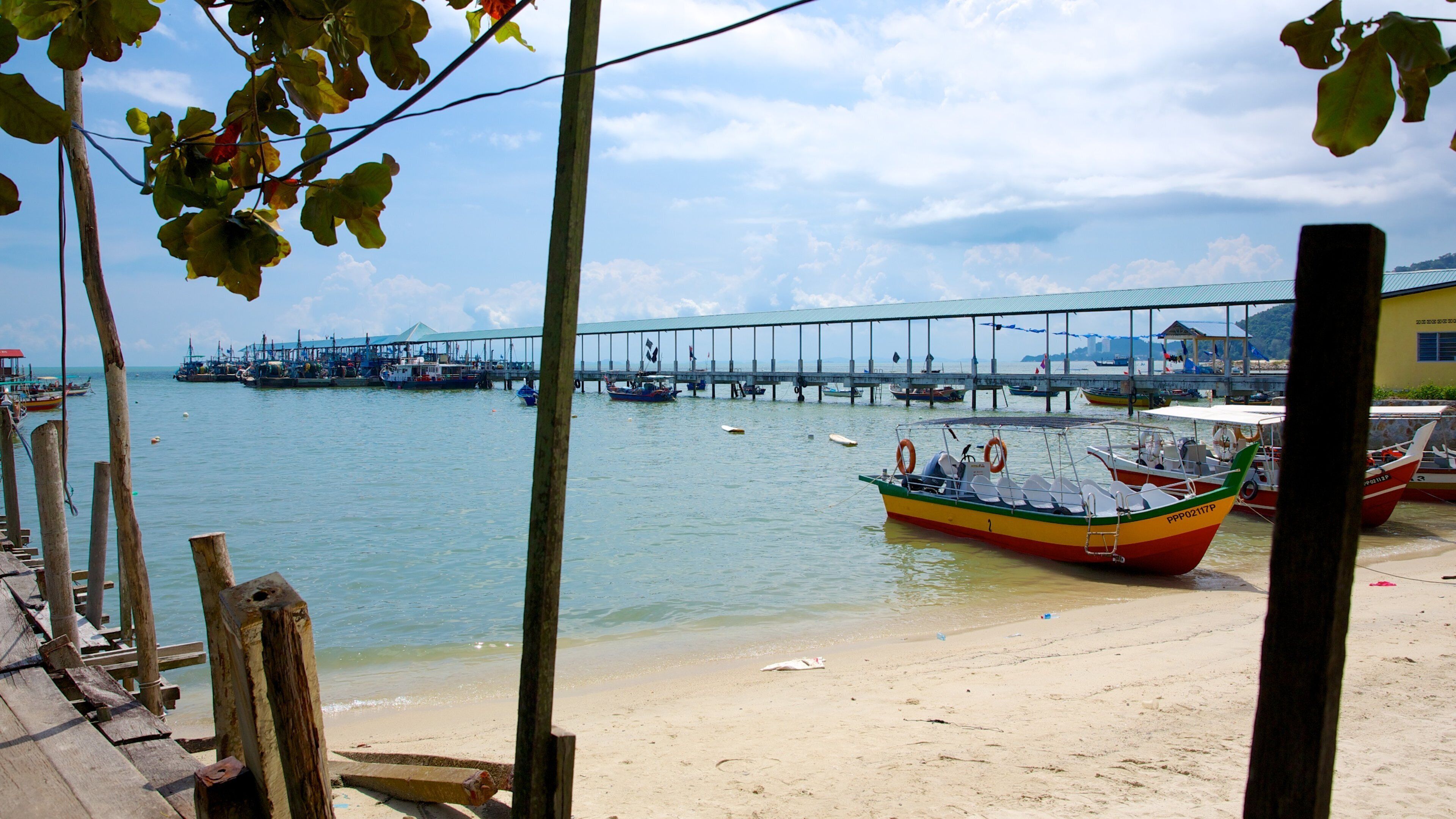 Penang National Park showing a marina, a beach and boating