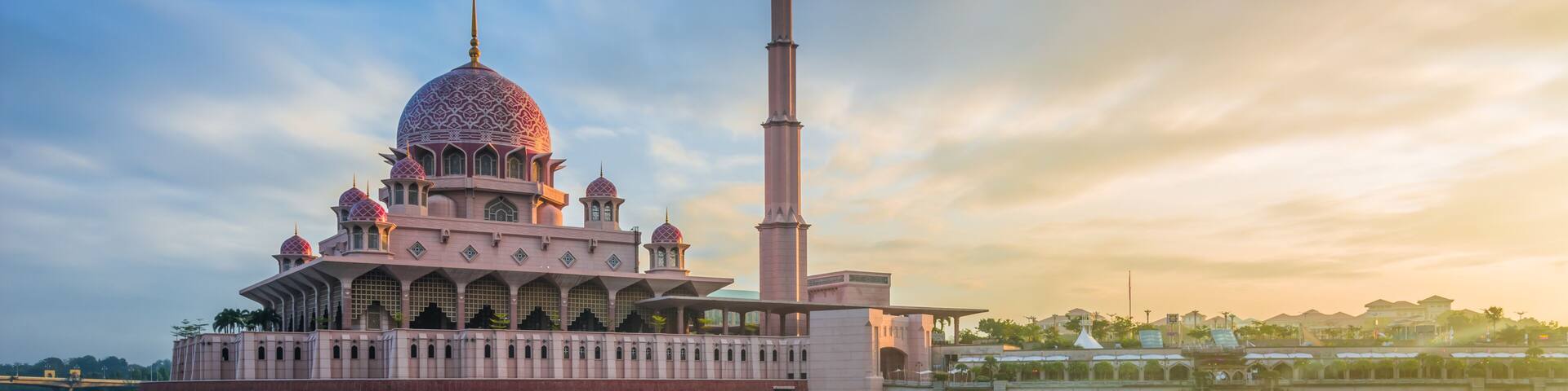 Reflection of Putra Mosque, Putrajaya Malaysia during sunrise