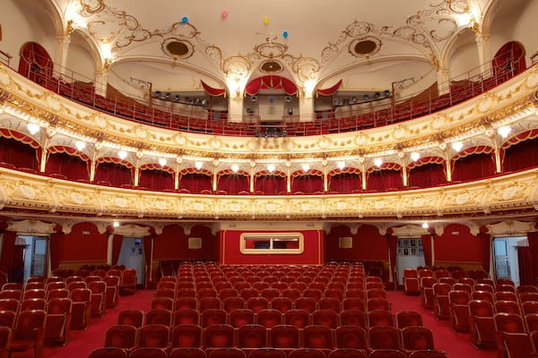 Nagyvárad State Theatre featuring interior views and theater scenes