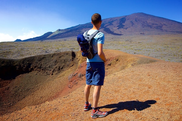 Piton de la Fournaise qui includes scènes tranquilles aussi bien que homme